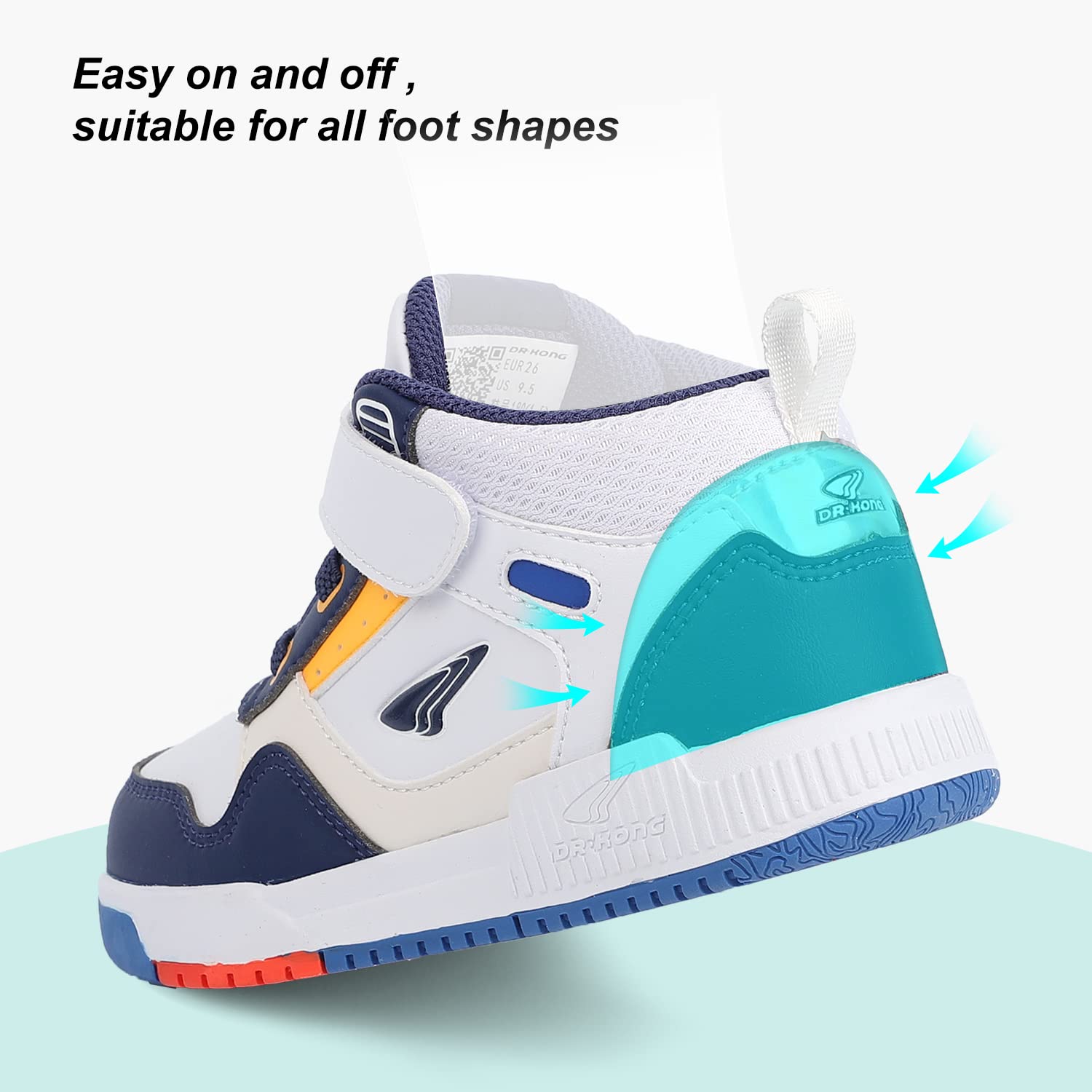 Dr Kong Boys Girls High Top Sneakers Toddler Basketball Shoes Casual Walking Athletic Adjustable Strap Shoes for Toddlers/Little Kids - Image 5