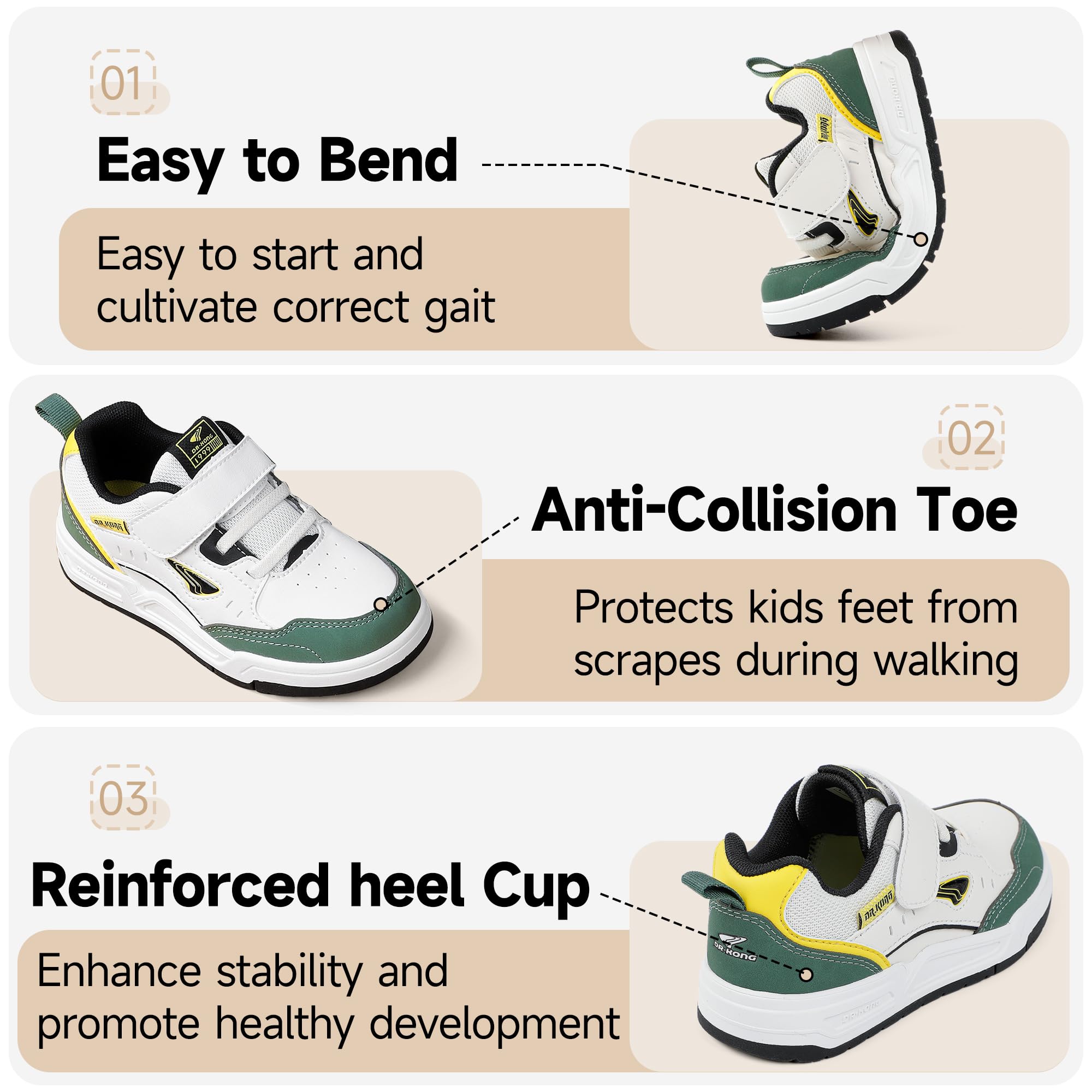 Dr Kong Toddler Boys Girls Shoes Tennis Leather Skate Shoes Casual Fashion Walking Sneakers with Hook and Loop for Toddlers and Little Kids - Image 3