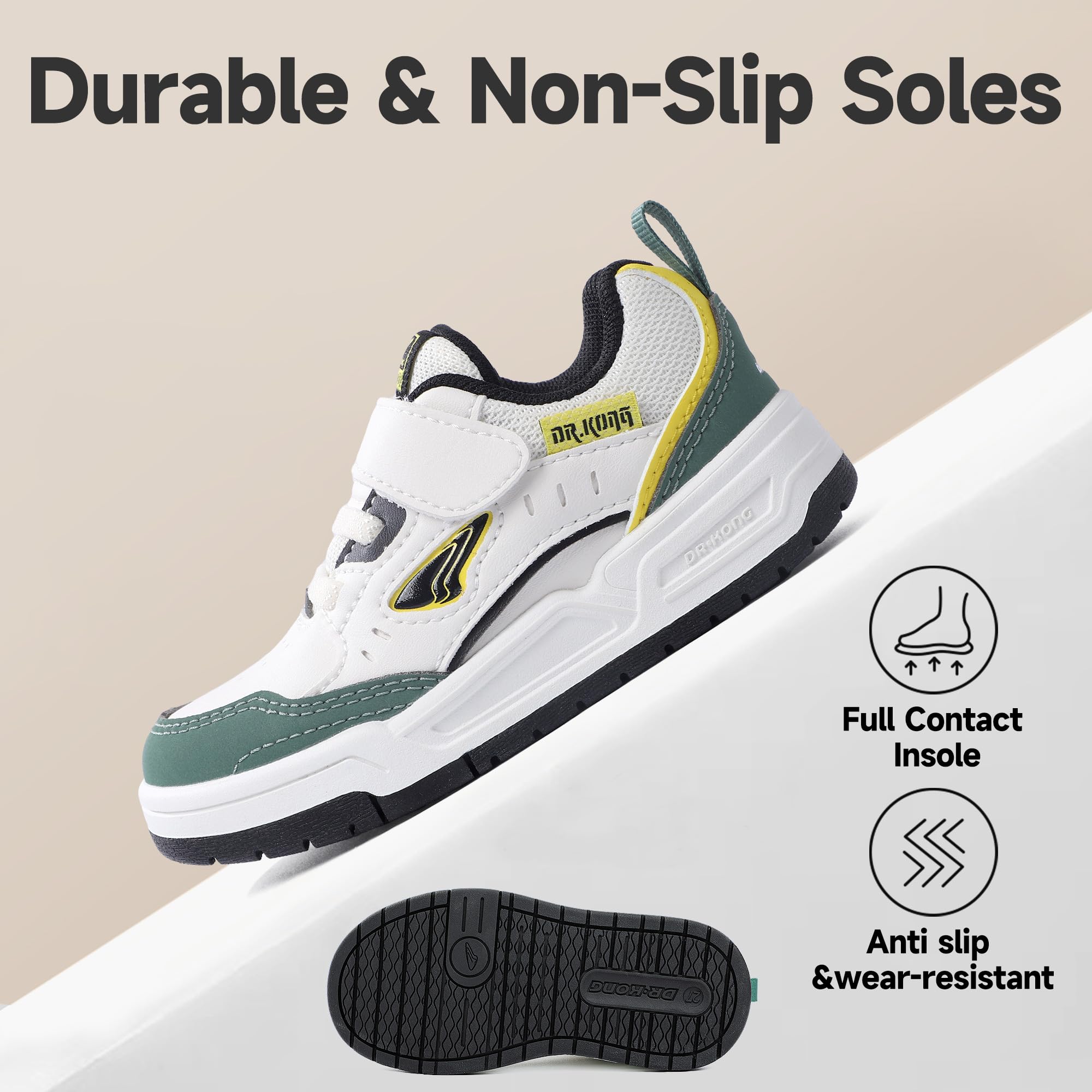 Dr Kong Toddler Boys Girls Shoes Tennis Leather Skate Shoes Casual Fashion Walking Sneakers with Hook and Loop for Toddlers and Little Kids - Image 4